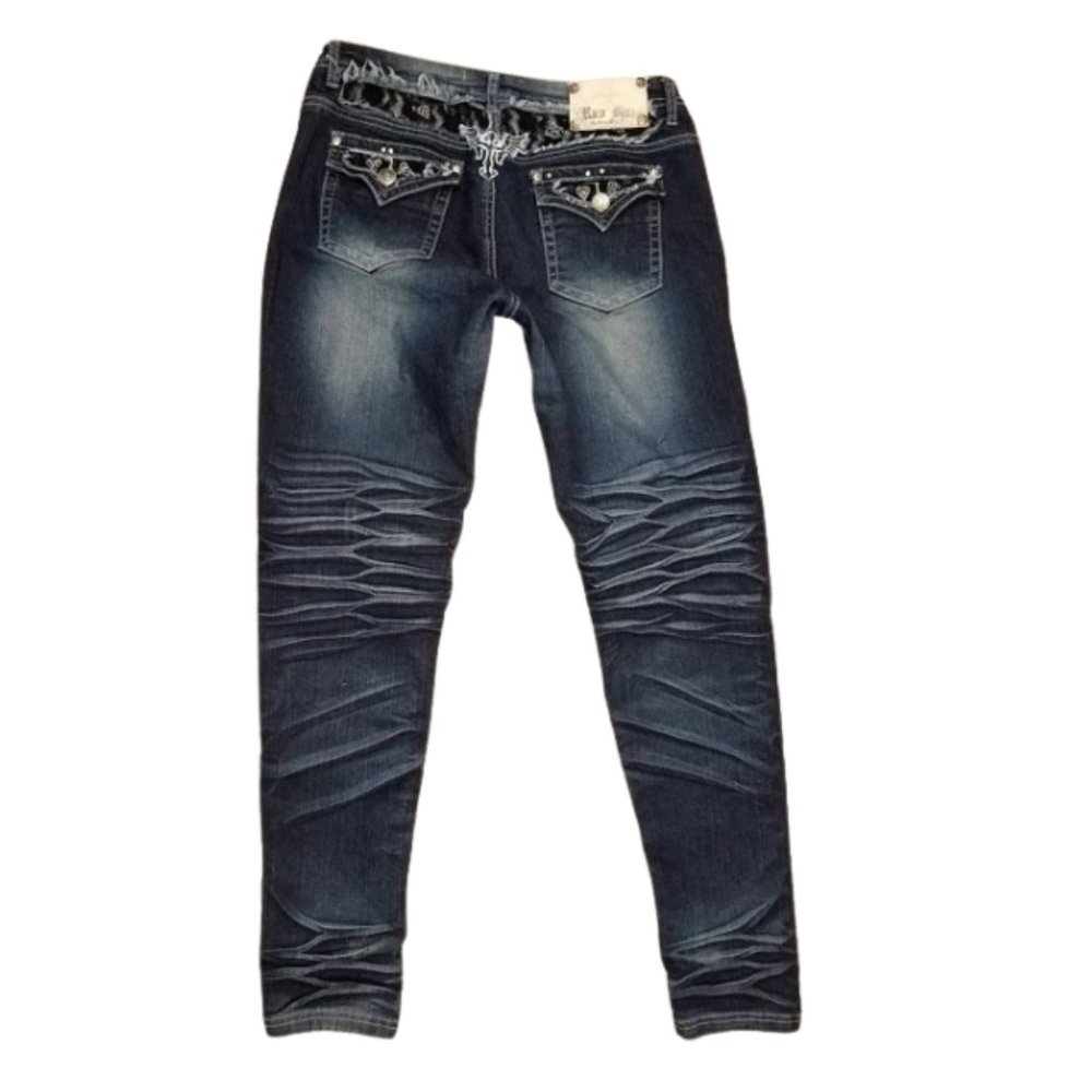 RAW BLUE Low Rise Distressed Denim Black Lace Skinny Jeans - Women's 15/16